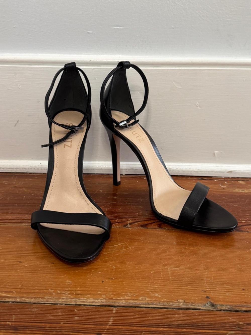 Schutz Women's Cadey-Lee Leather Curve High Heel Sandals Black Size 8.5 B